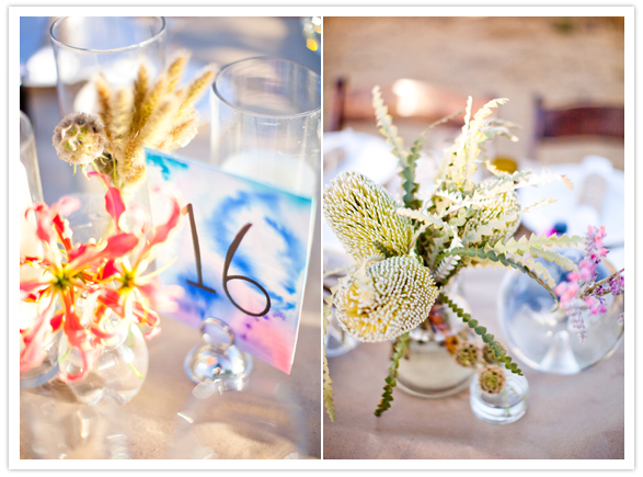 watercolor table numbers and bud vases