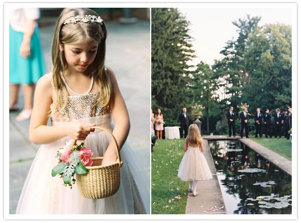 blush and gold sequence flower girl dress