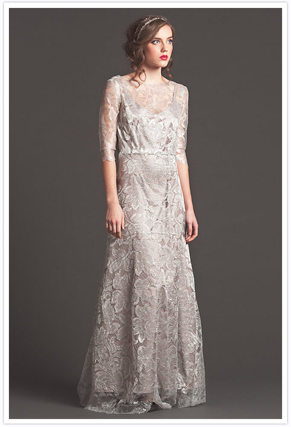 Grey lace wedding dress
