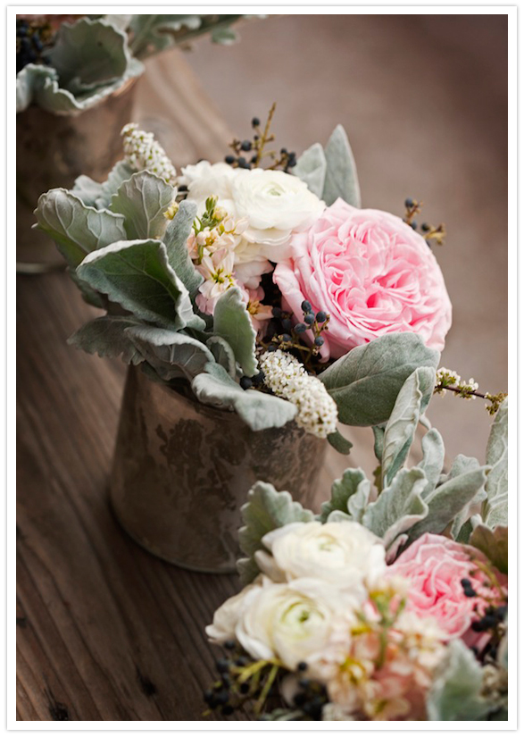 lambs ear and peony floral arrangements