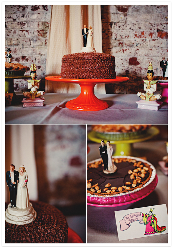 classic wedding cake toppers and chocolate frosted cakes