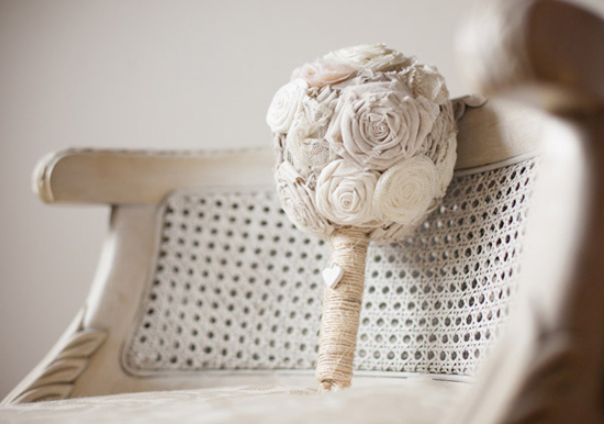 white and cream fabric rosette bouquet