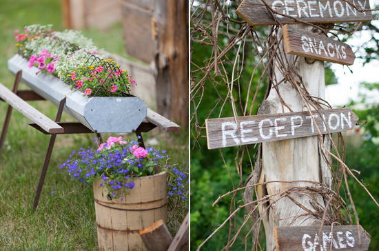 wooden signs and flower trough