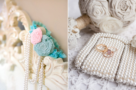 fabric rosette details and pearl clutch