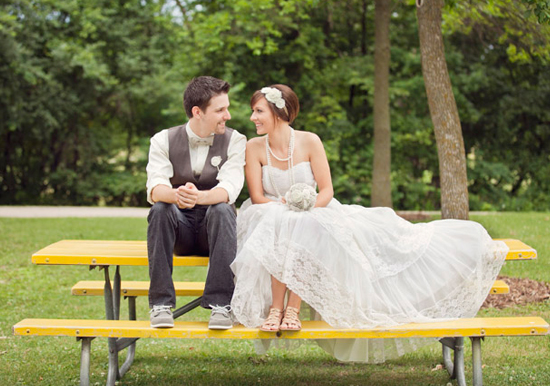 picnic table wedding portraits