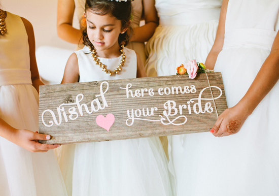 "here comes the bride" wooden sign