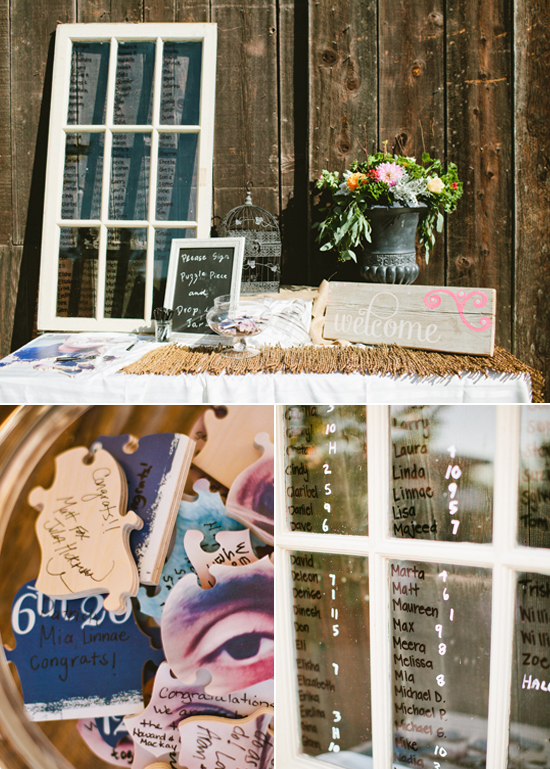 window table assignment board and puzzle piece guest notes