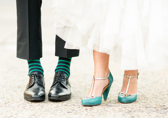 teal striped socks and teal and gold Seychelles heels
