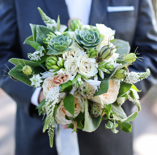 succulents, artichokes and passion flower bouquet | Photo by Angelica Glass