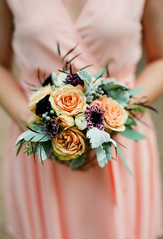 peach and purple flowers with lambs ear accents