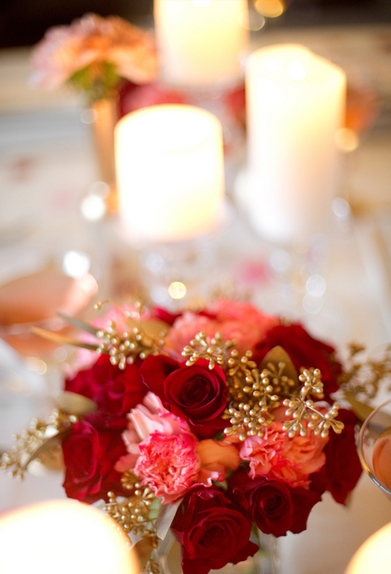 red roses and gold accents