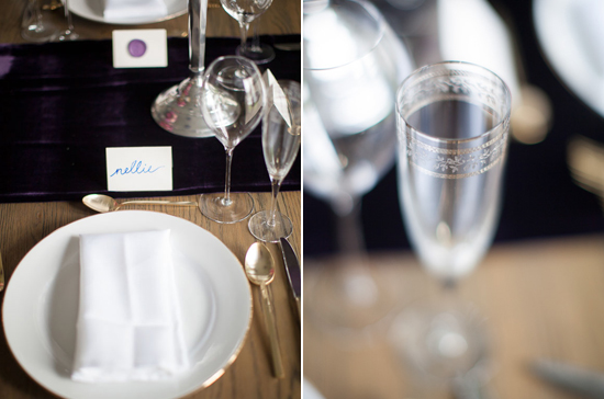 gold flatware and detailed champagne flutes