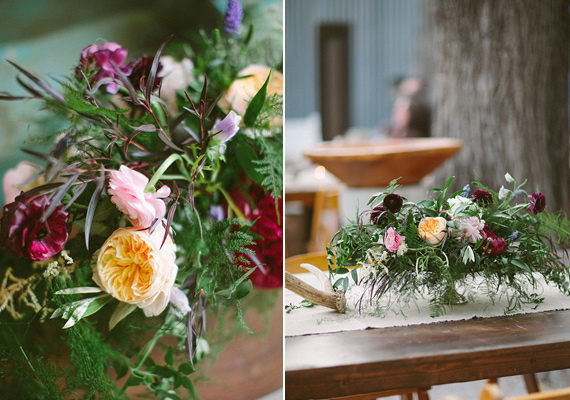 Yellow, burgundy, and pink garden roses | photo by Taylor Lord | 100 Layer Cake 