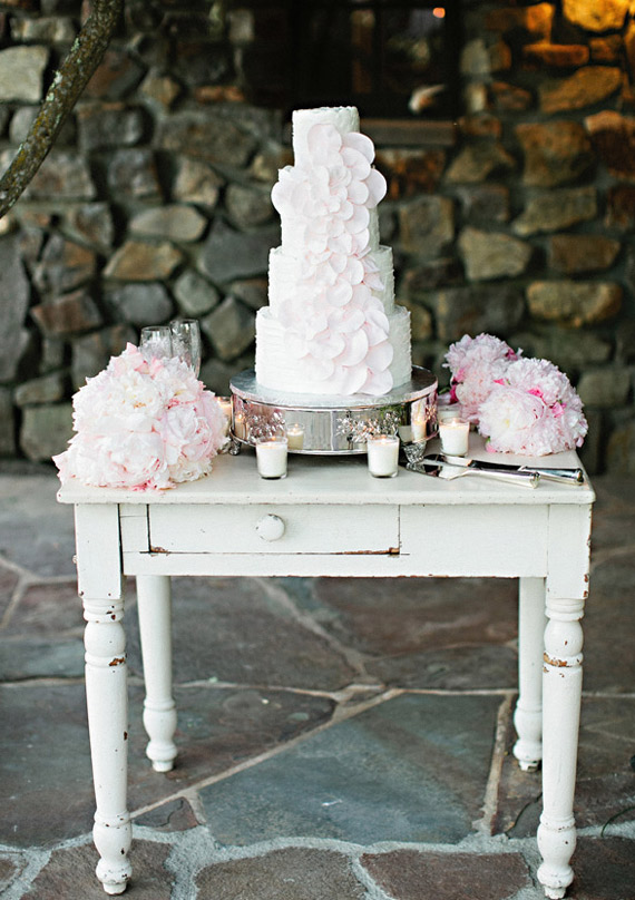 white cake with blush rosettes | 100 Layer Cake