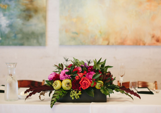 colorful planter box centerpieces | Photo by Jessica Burke