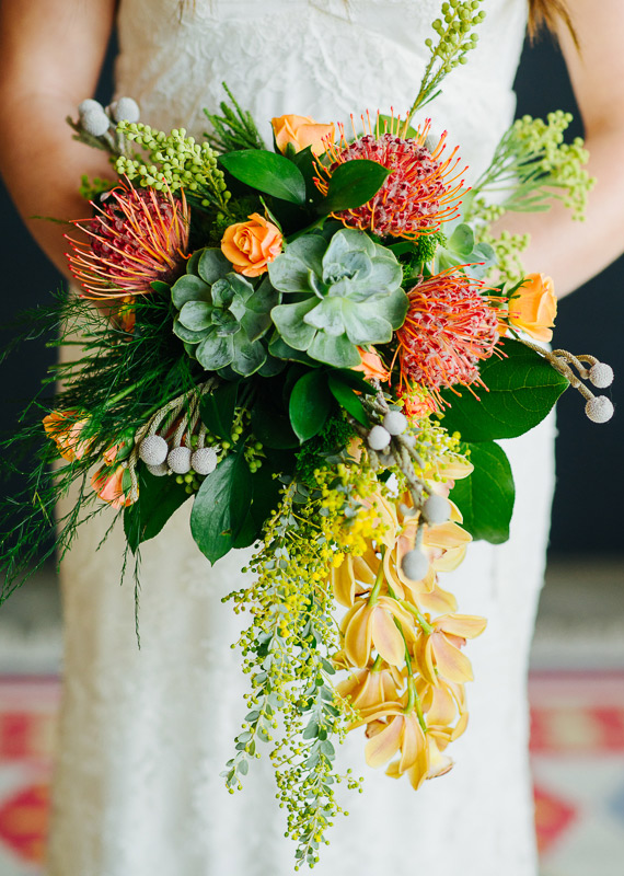 Succulent and tropical bridal bouquet | photos by Christine McGuigan | 100 Layer Cake