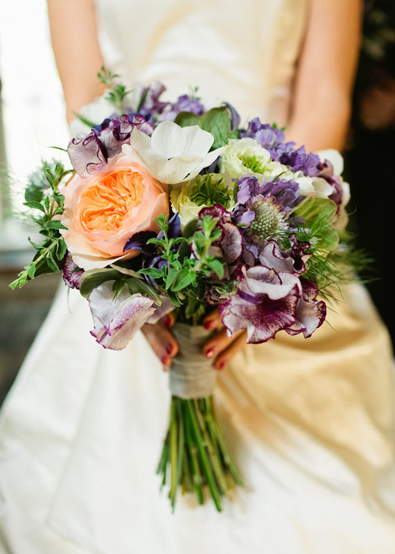 Soft purple and peach bridal bouquet | photos by Shannon Nastasha Weddings | 100 Layer Cake