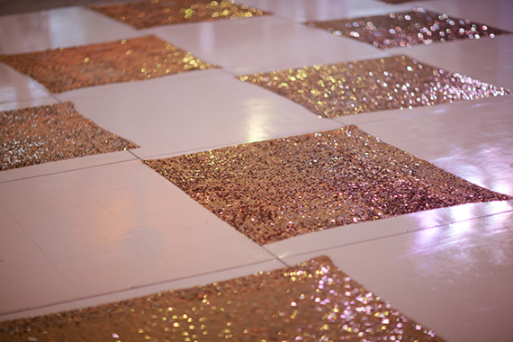 Sparkly gold checkered dance floor | photo by Joielala | design by Jesi Haack| 100 Layer Cake