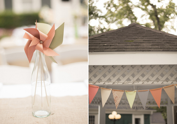 pinwheel and bunting wedding decor table | photos by Mustard Seed Organic Photography | 100 Layer Cake