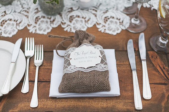 Burlap wedding favors  | photo by Bryan N. Miller Photography | Read more - http://www.100layercake.com/blog/?p=70608 
