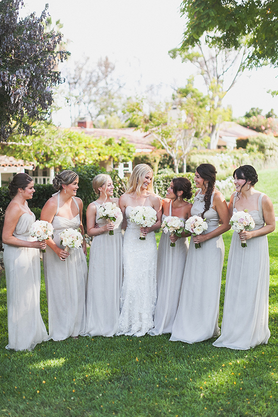 Nude chiffon bridesmaid gowns | photo by Bryan N. Miller Photography | Read more - http://www.100layercake.com/blog/?p=70608 
