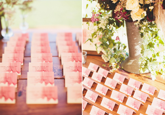 Watercolor escort cards | Photo by First Mate Photo Co | Read more - http://www.100layercake.com/blog/?p=71427