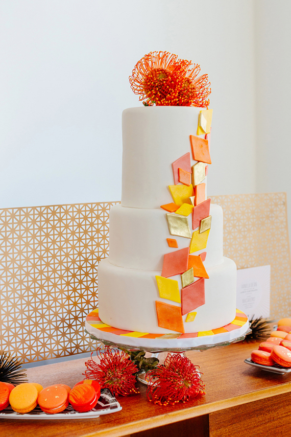 Modern aqua and orange wedding ideas | Photo by Mary Wyar | Concept design by Modernly Events Florals | Cake by Cherry Lane Custom Cakes | Read more - http://www.100layercake.com/blog/?p=74300
