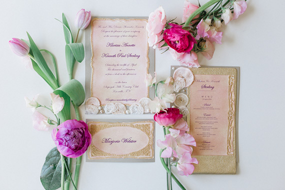 Pink vintage wedding ideas | Invite by The Knoxville Card Company | Photo byJo Photo |  Design by The Bride Link | Florals by LB Floral | Read more - http://www.100layercake.com/blog/?p=74421