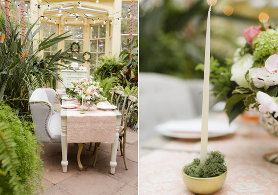 Romantic greenhouse wedding inspiration | Photo by Kate Hubler Photography | Read more - http://www.100layercake.com/blog/?p=75305