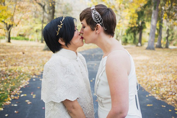 Fashionable fall same-sex wedding | Photo by Les Loups of the Wedding Artist Collective | Read more - http://www.100layercake.com/blog/?p=77583