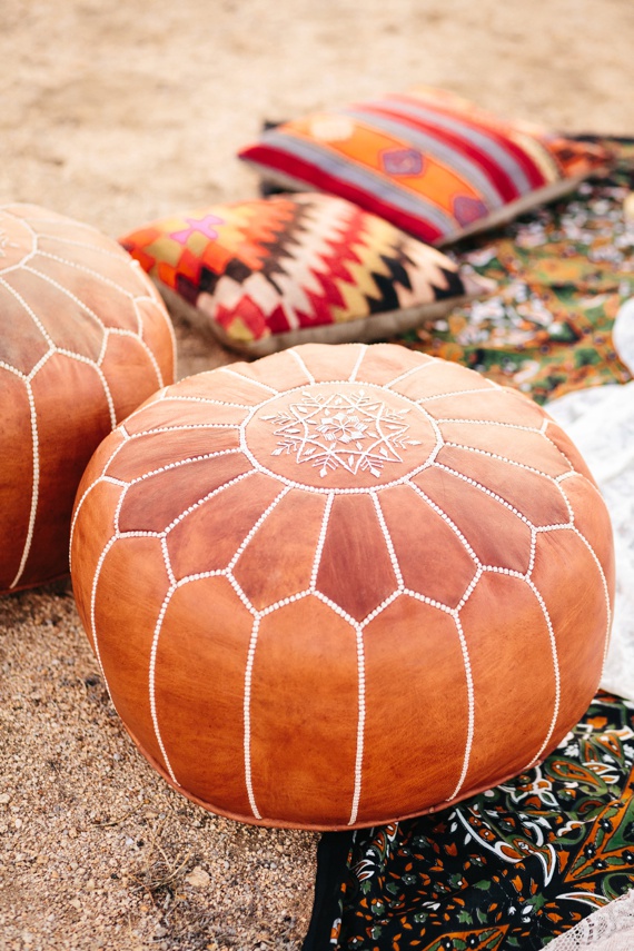 Moroccan leather poofs |  Photo by Jodee Debes Photography | Read more -  http://www.100layercake.com/blog/wp-content/uploads/2015/04/Desert-Coachella-wedding-inspiration