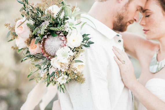 Protea flower bouquet | Photo by  Whiskers and Willow Photography  | Read more -  http://www.100layercake.com/blog/wp-content/uploads/2015/04/Desert-wedding-inspiration