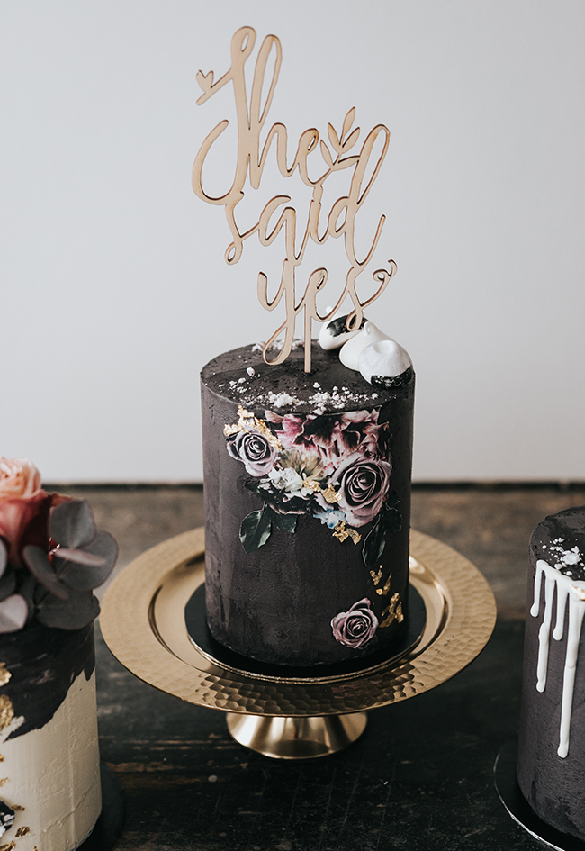 Dark gold leaf wedding cakes