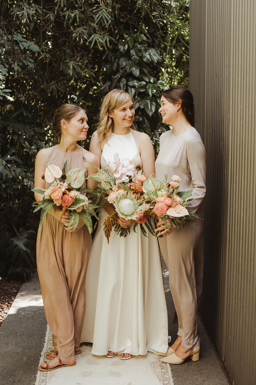 Modern tropical bride and bridesmaid bouquets