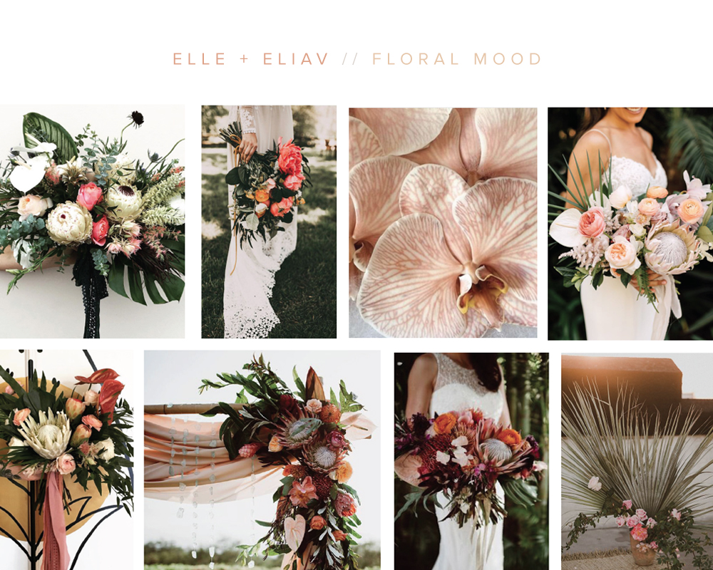 Five mood boards for a modern jewel tone LA wedding by interior designer Elle Gound