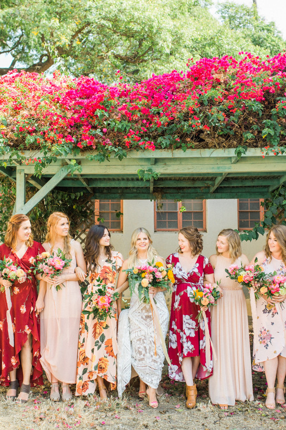 Colorful floral bridesmaid dresses | Photo by Sarah Ellefson Photography | See wedding here!