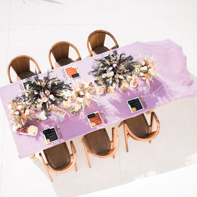 lilac tablescape in santorini