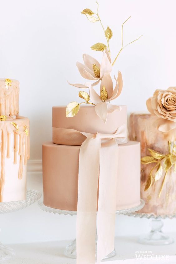 Modern blush and gold wedding cake