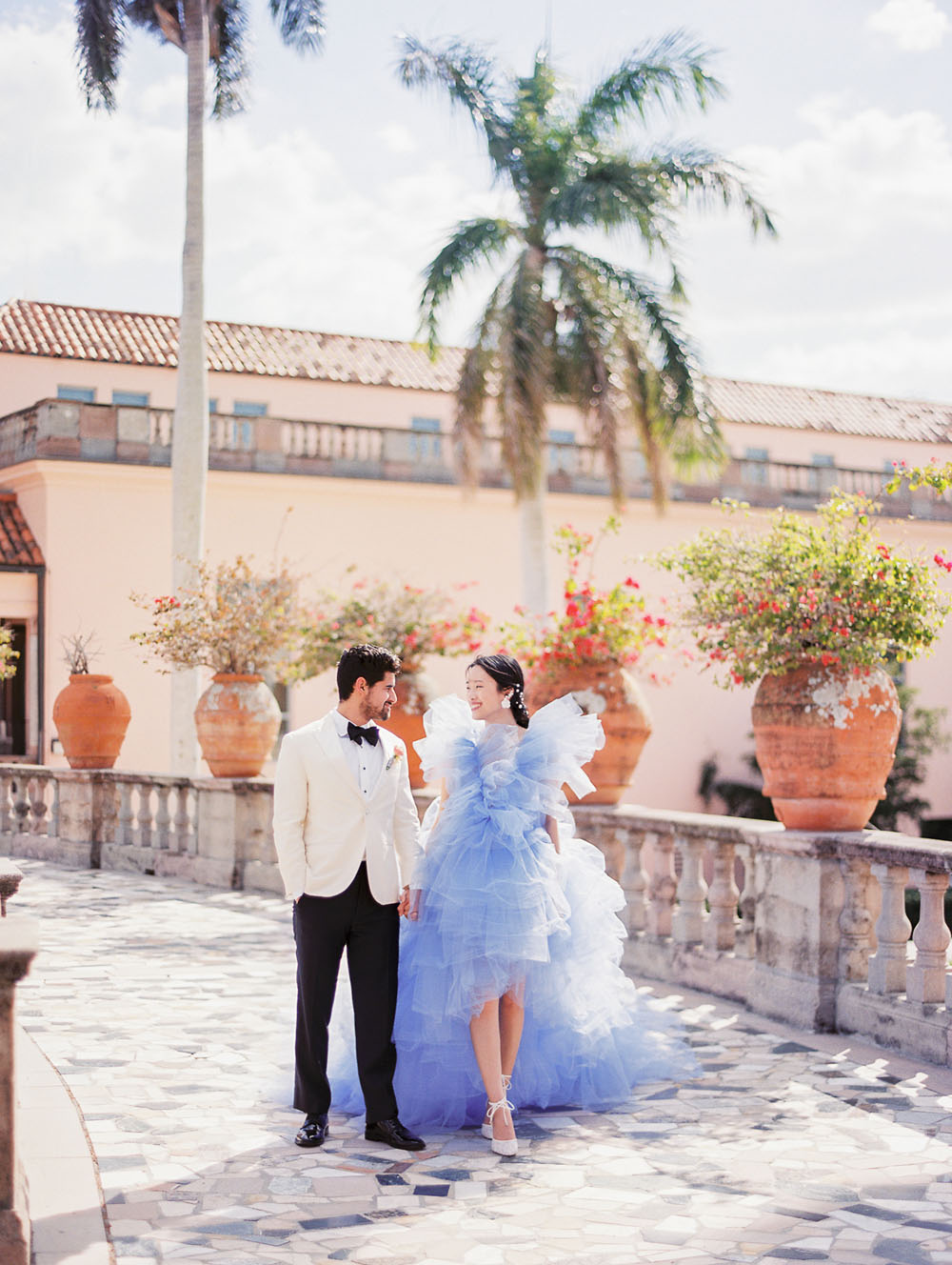 Romantic elopement inspo with a purple tulle gown