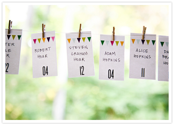 colorful bunting escort cards