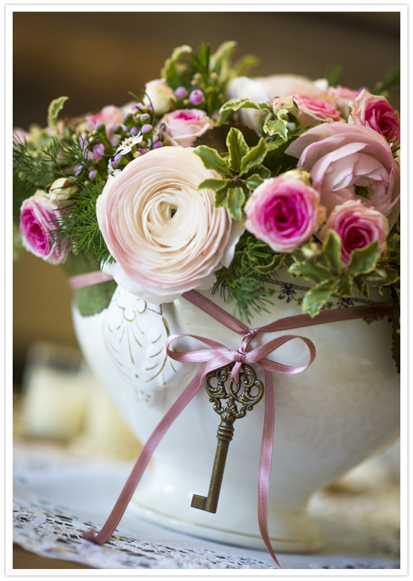 delicate pink roses and key embellishment 