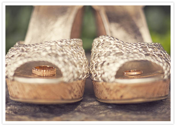 gold wedding shoes and wings