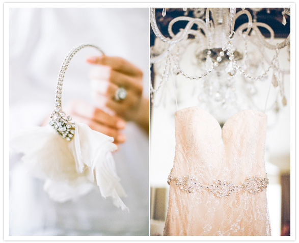 jeweled headband and wedding dress