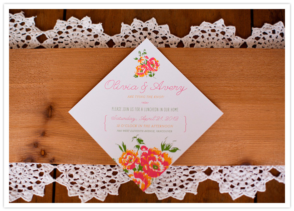 diamond-shaped wedding invitation