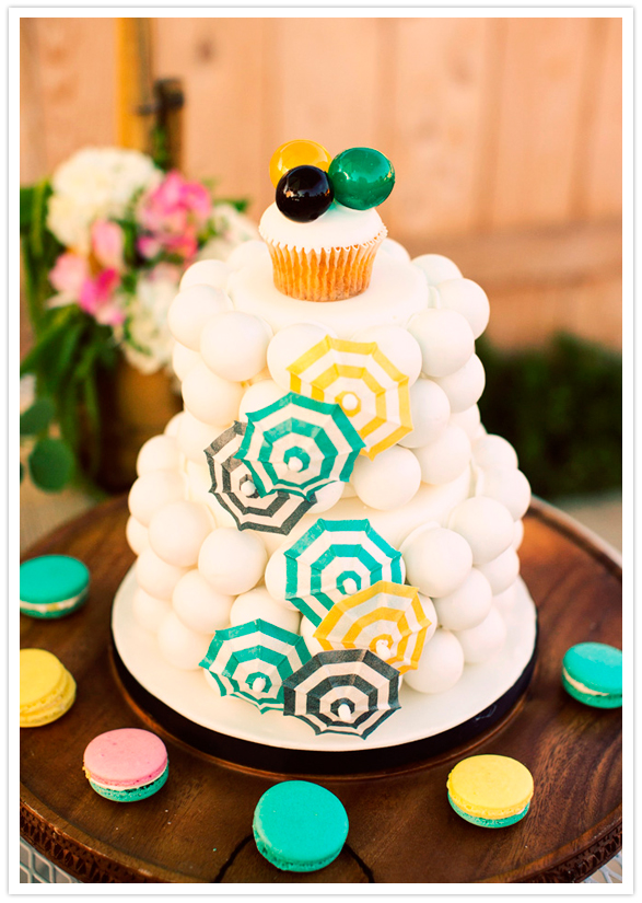 cake-ball and tiki umbrella cake with cupcake topper