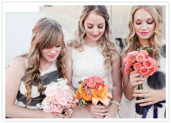 shades of pink and coral bouquets
