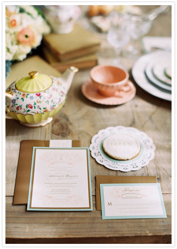 elegant menus and decorative tea set