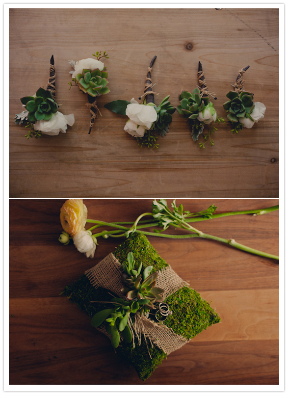white floral and succulent boutonniere