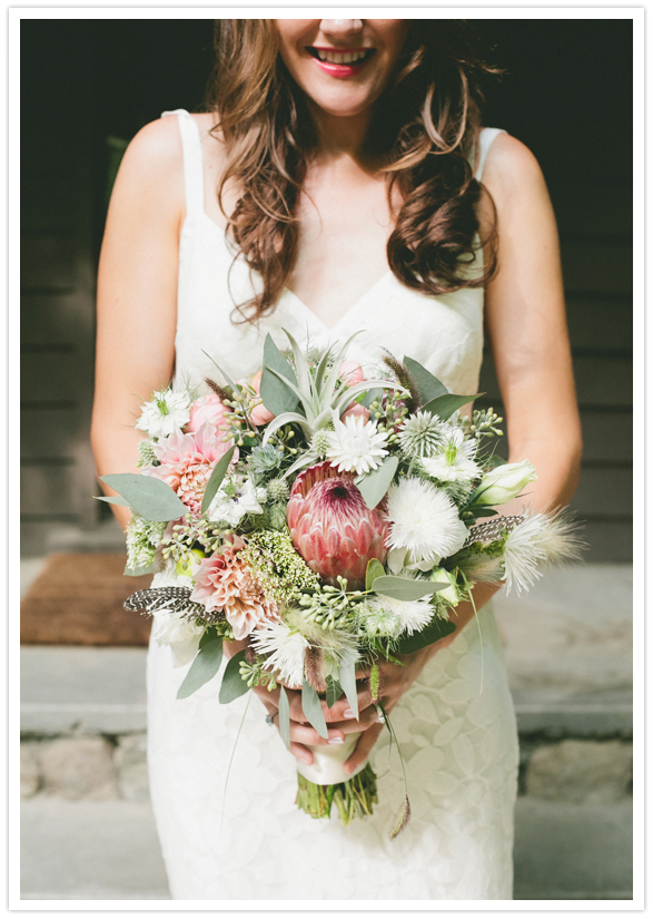 pale pink tones and green bouquet