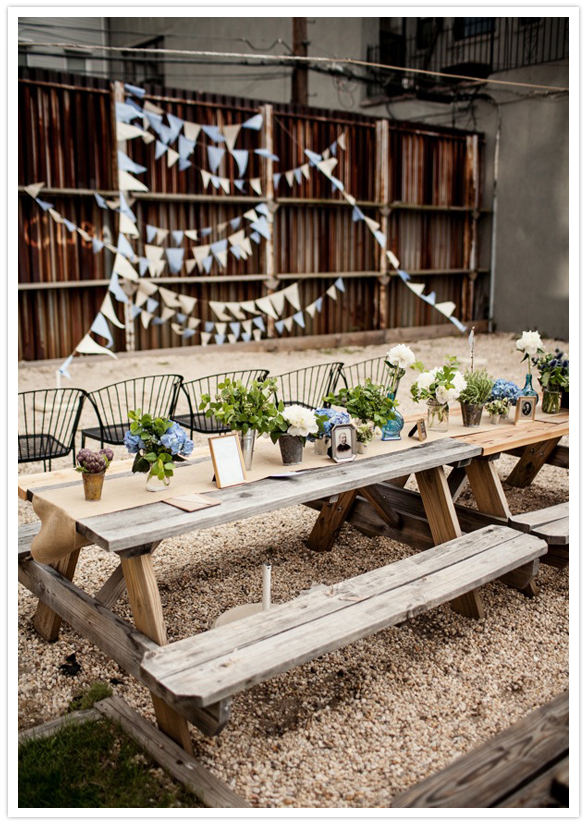 picnic tables and paper bunting